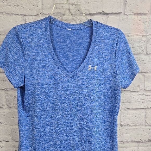 Under Armour Women's UA Tech Twist T-Shirt V-Neck SpaceDye Blue Loose Activewear - Picture 5 of 8